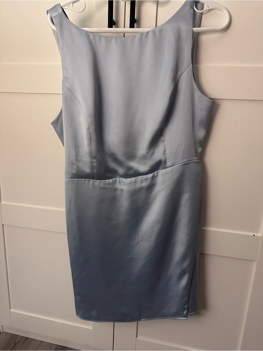BHLDN Light Blue Satin Mini Sheath Dress